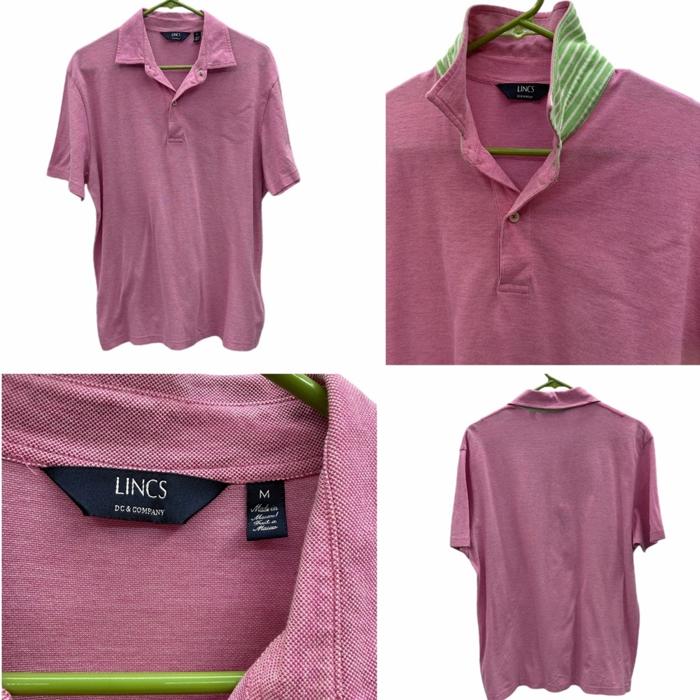 Lincs DC & Co Men's Cotton Polo Shirt in Preppy Pink And Green Medium